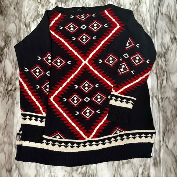 Lauren Ralph Lauren Womens Sz L Aztec Red Black Tunic Sweater Southwestern RLR - Picture 2 of 12